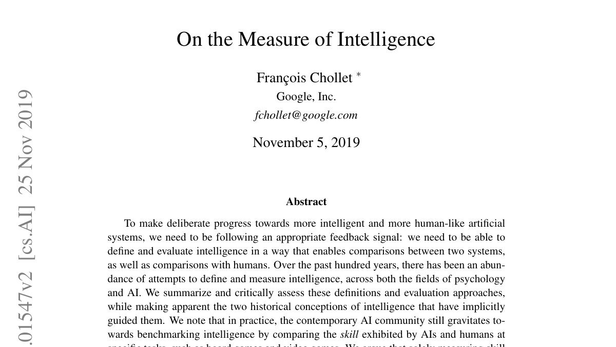 First page of On the Measure of Intelligence