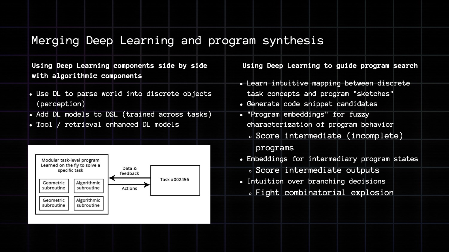 Merging deep learning and program synthesis